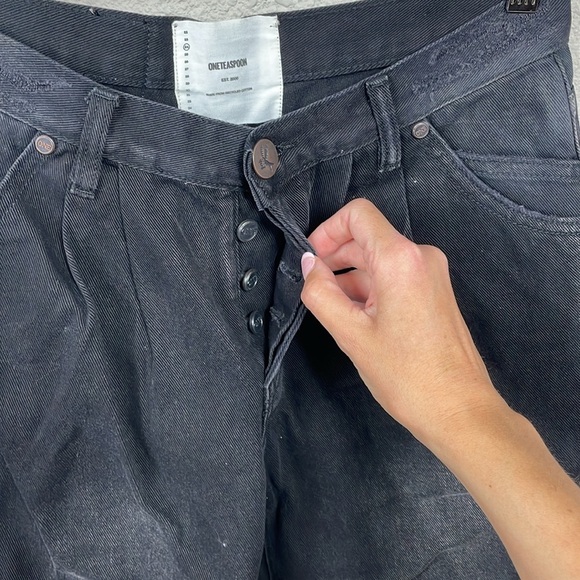 NWT One Teaspoon Smiths Trouser Jeans Faded Black Slits Rips Sz 24 - Picture 5 of 15